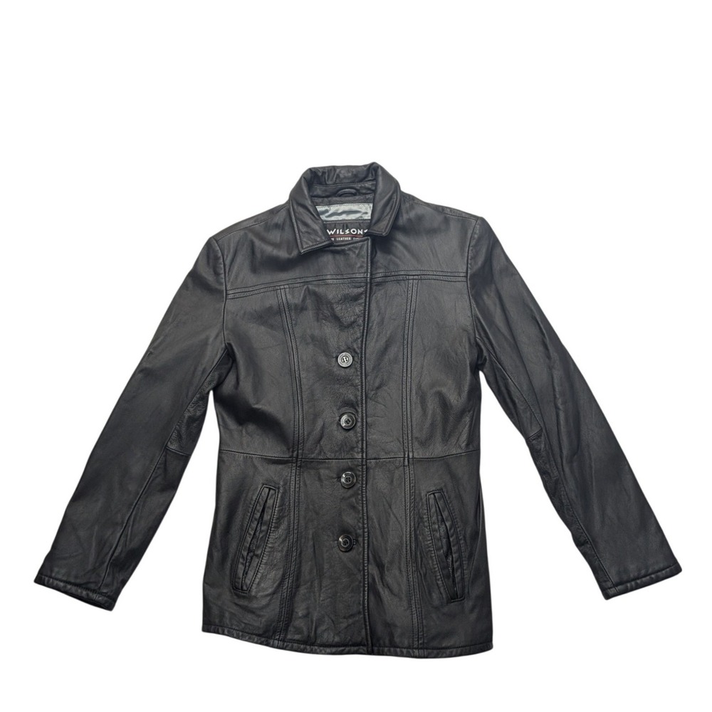 Vintage 90s Wilsons Jacket Wmn S Black Button Front Blazer Genuine Leather